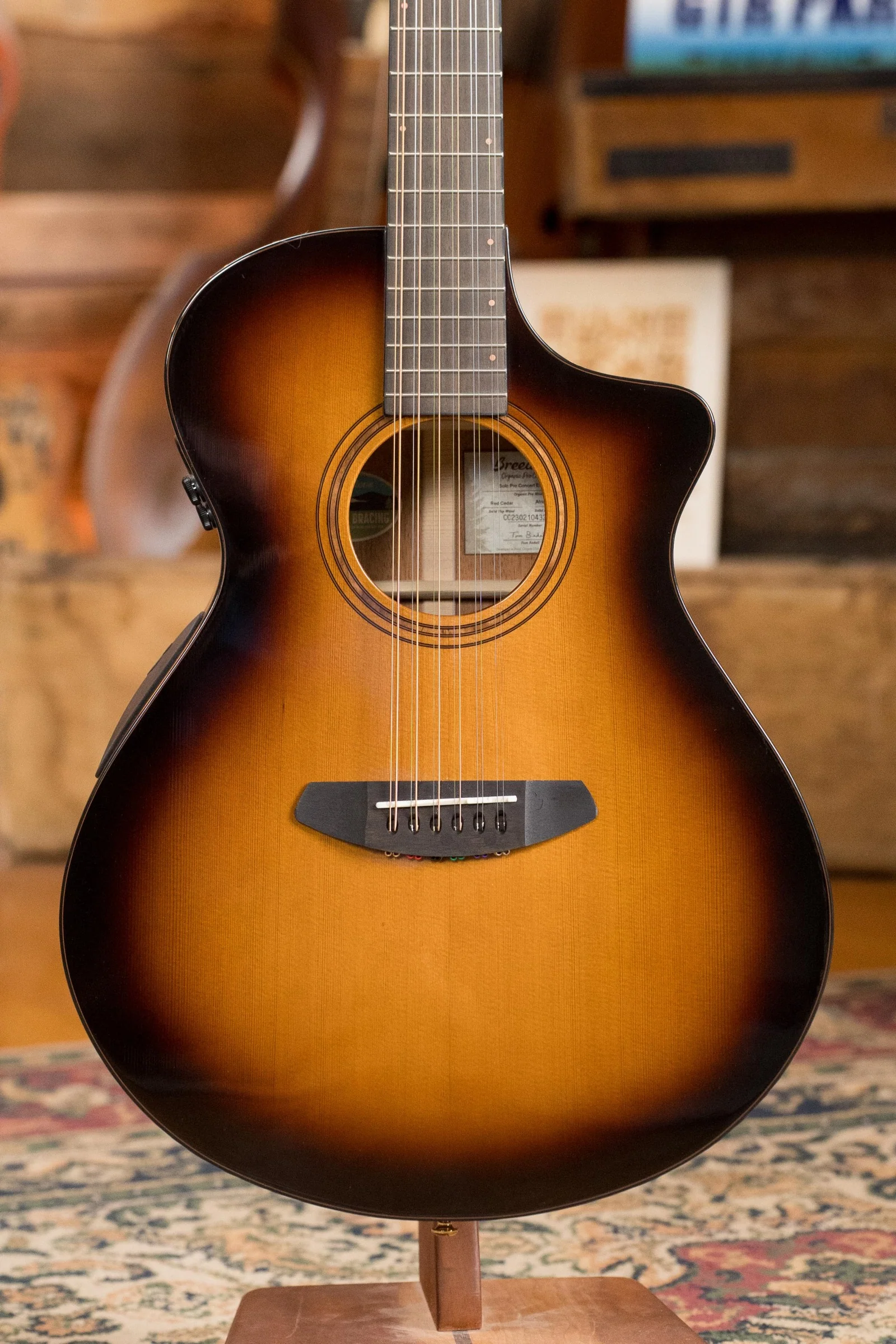 Breedlove Solo Pro Series Red Cedar/Mahogany Edgeburst Cutaway 12 String Concert Guitar w/Electronics #0432 - Image 7