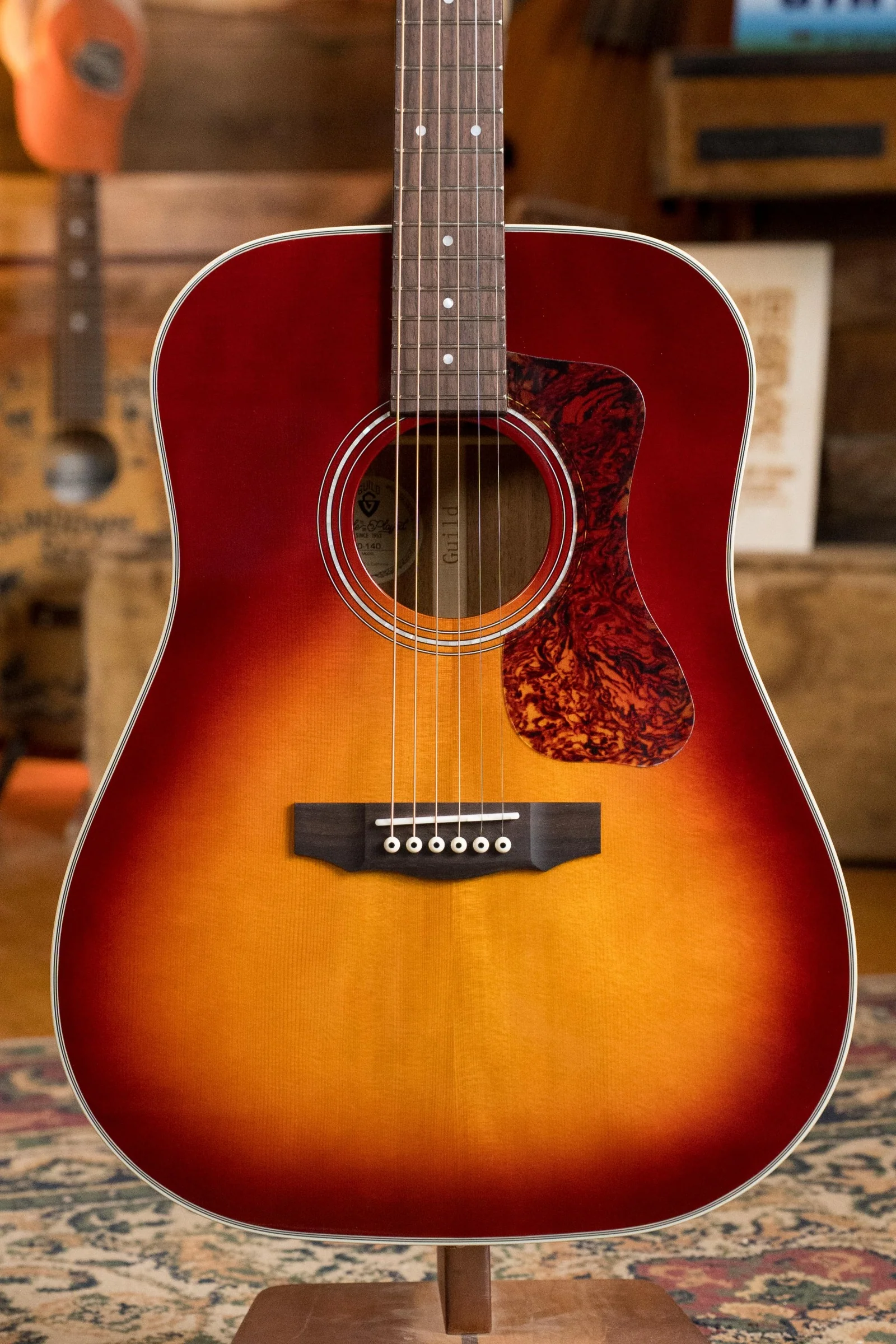 Guild D-140 Sitka/African Mahogany Cherry Burst Dreadnought Acoustic Guitar #4622 - Image 7